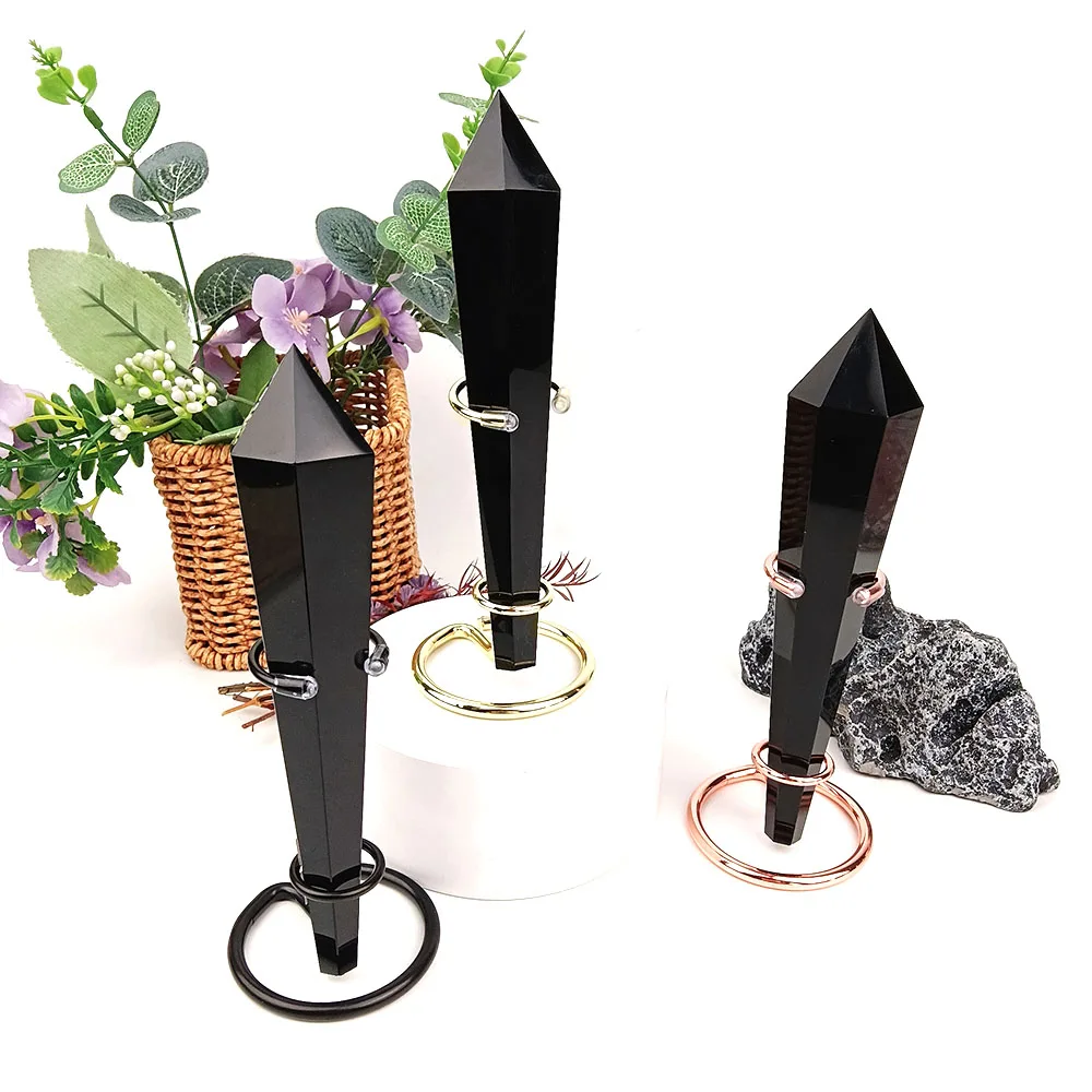 17CM Natural Crystal Black Obsidian Wand Home Foyer Accessories Halloween Gift Desktop Ornaments Energy Gemstone Healing