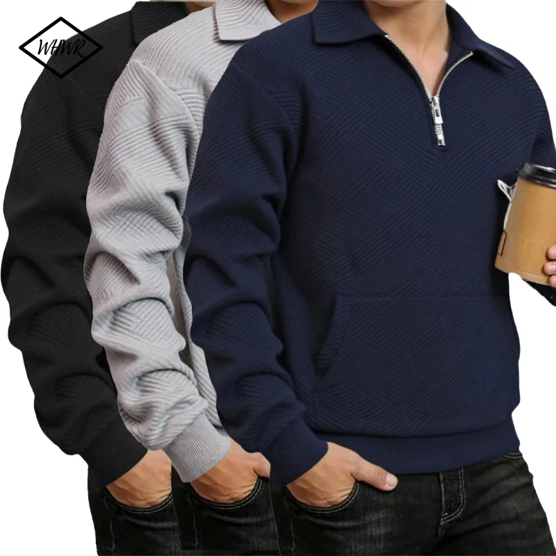 

Winter Autumn Men's Lapel Collar Half Zipper Sportswear Long Sleeve Knit Sweatshirts Men Casual Knitted Pullovers Daily Coats