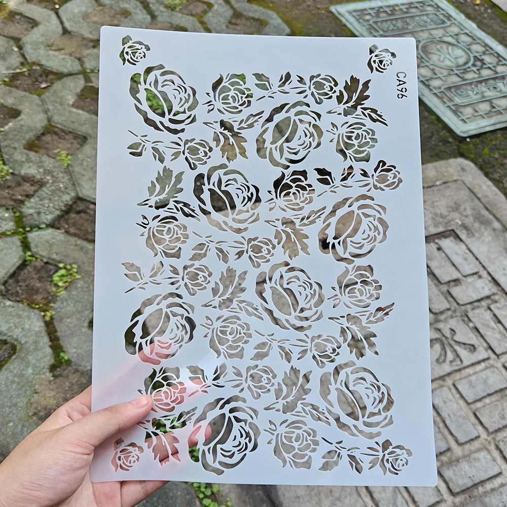 Vintage Rose Flower Cake Side Stencil, Food‑Safe PET Reusable Hollow‑Out Baking Decor Stencil