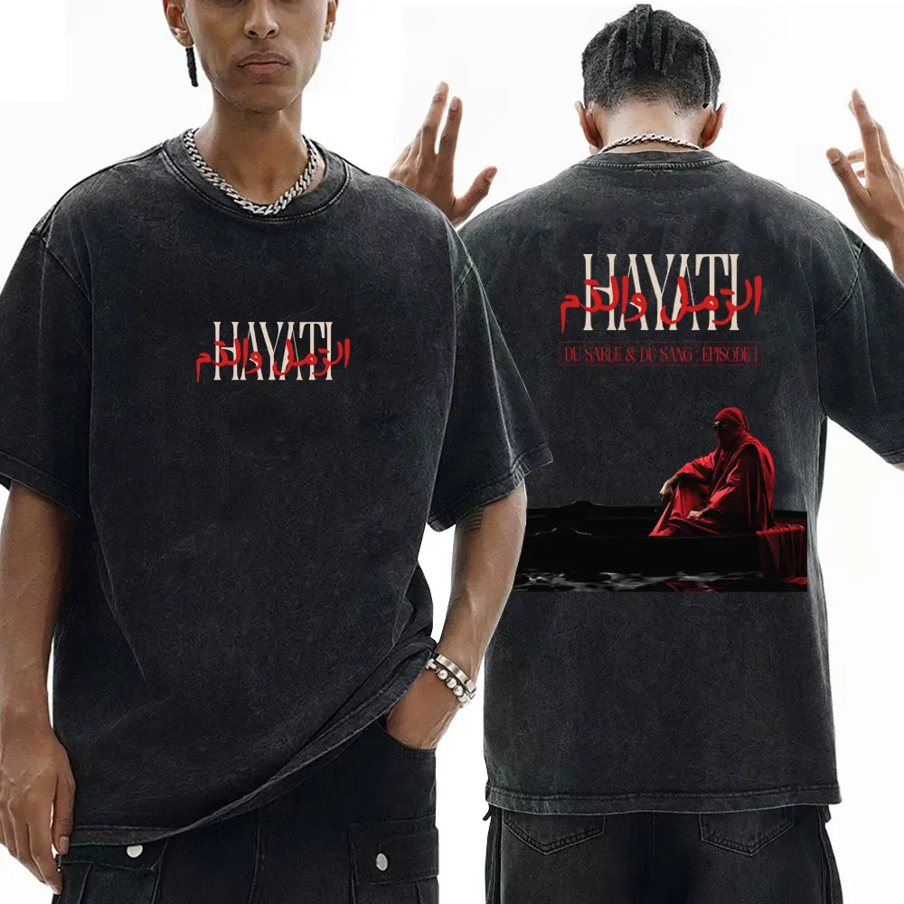 

Washed Vintage Rapper Niro Hayati Album 2025 T-shirt Men Clothing Hip Hop Fashion Black Tshirt Male High Quality Cotton T Shirts