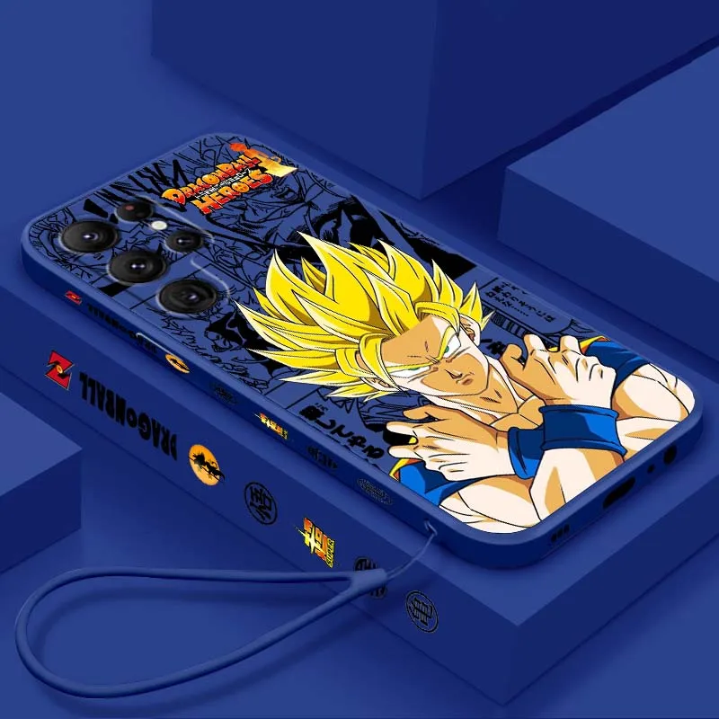 Cartoon Super Saiyan Portrait For Samsung Galaxy S26 S25 S24 S23 S22 S21 S20 S10 Edge Ultra Plus FE Liquid Left Rope Phone Case