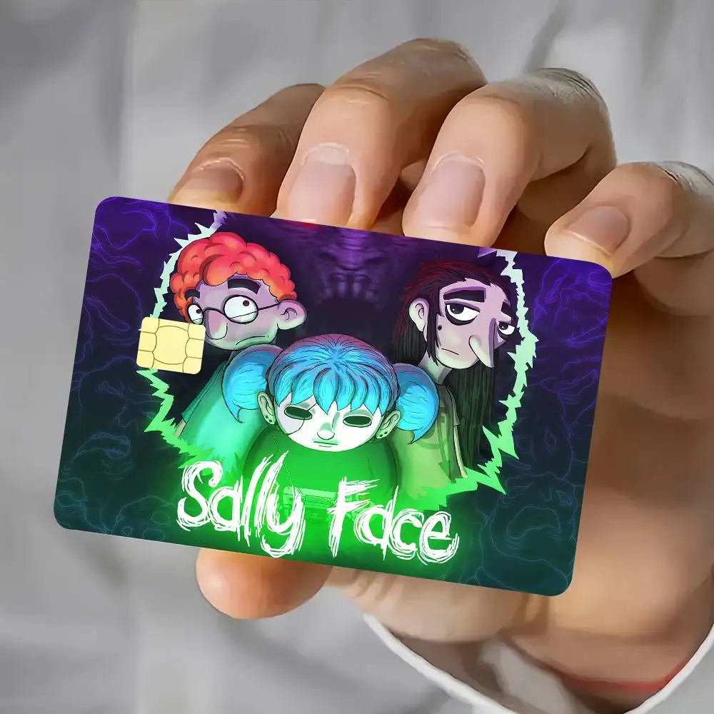 Game S-Sally Face Card Stickers Waterproof Film Skin Cover 4PCS Credit Card Stickers Debit Front Decoration Bank Subway Pass