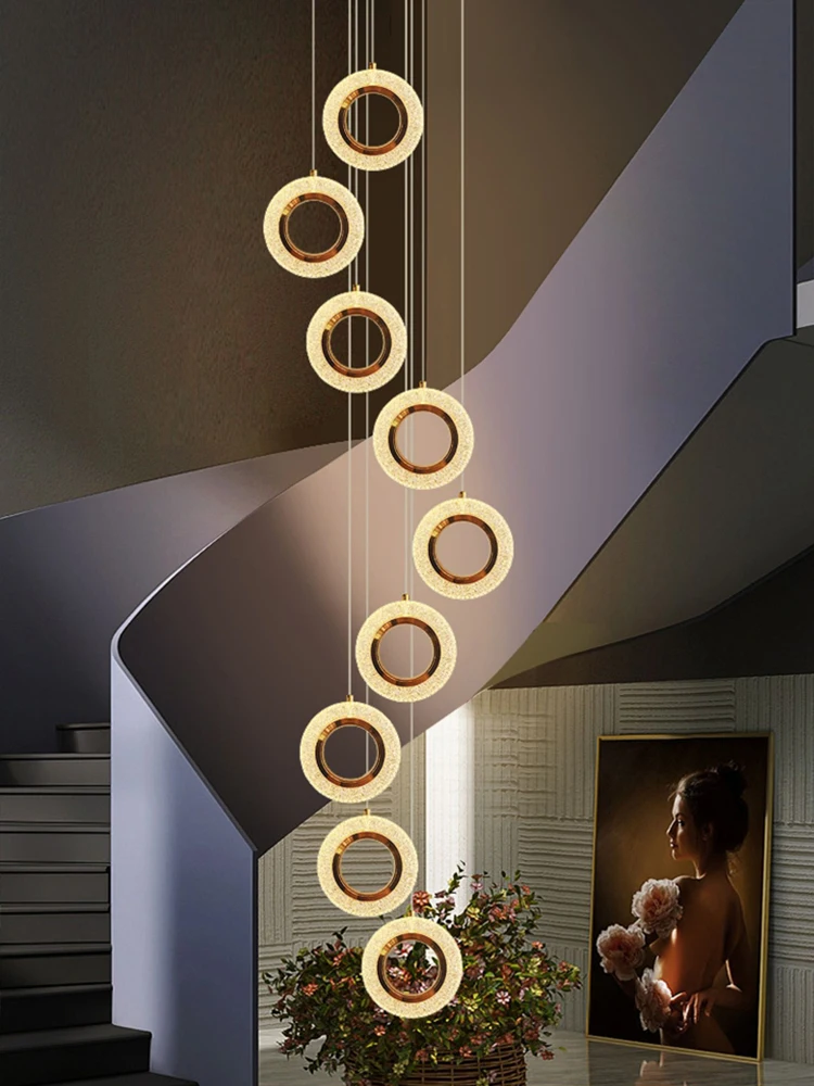 

Nordic Modern Style Pendant Light Villa Luxury Staircase Pendent Lamp Hanging Living Room Chandelier Circular Indoor Lighting