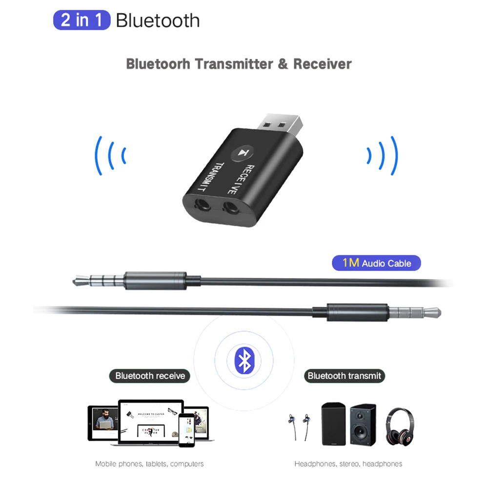 Bluetooth 5.0 Wireles Audio Receiver Transmitter Mini Stereo Bluetooth Wireless Adapter AUX RCA USB 3.5mm Jack For TV PC Car