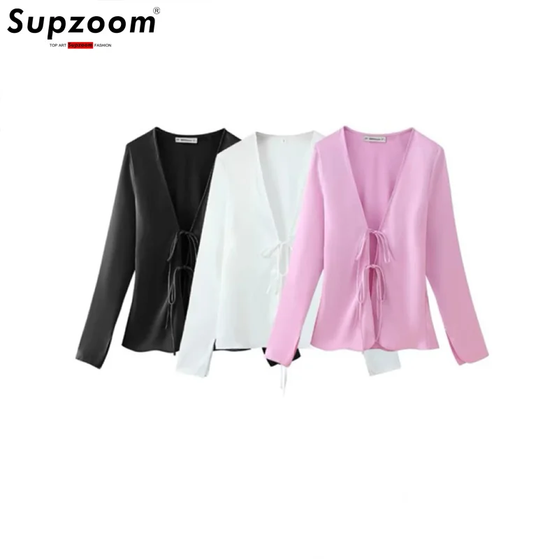 

Supzoom New Arrival Top Fashion Spring And Summer French Niche Fashion Bow Decoration Silk Satin Texture Loose Casual Shirt