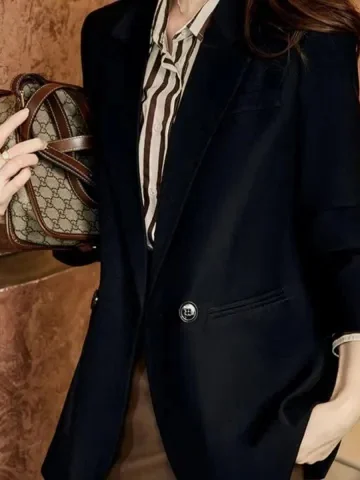 

Black Suit Jacket for Women Spring Autumn Design Brand Tag Removed Standard Fit Commute Style Long Sleeve Polyester Fiber