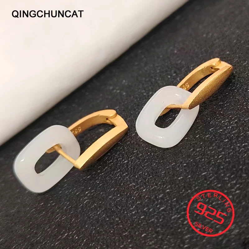 

925 silve Earrings Vintage Oval Hollow Drop Hanging Earring Fashion Jewelry 2026 New in Geometric Jade Dangle Earrings for Women