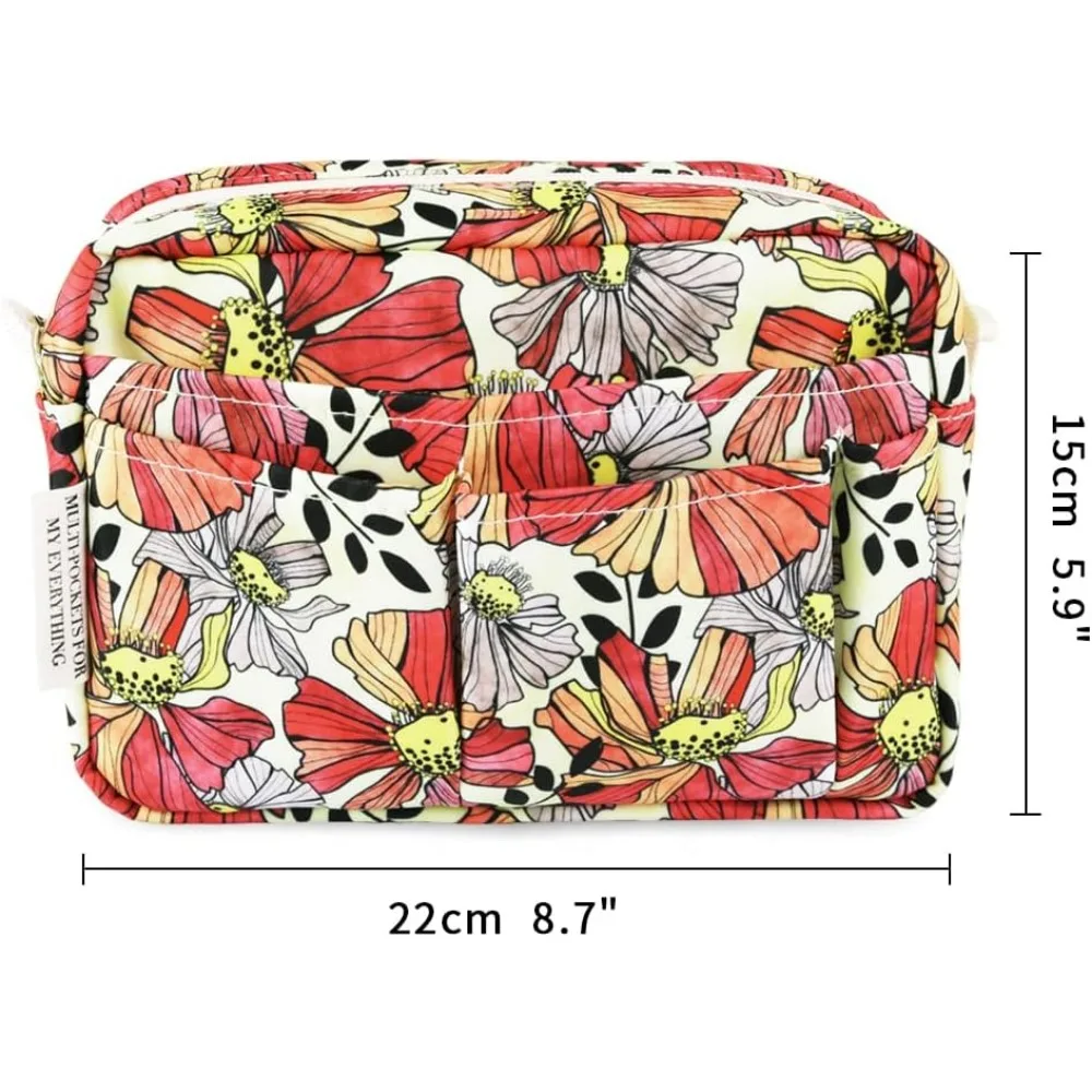 E-WEICHEN Organizer Portofolio Banyak Saku dengan Ritsleting, Tas Makeup Perlengkapan Perjalanan untuk Wanita, Alat Tulis Tahan Air Sederhana