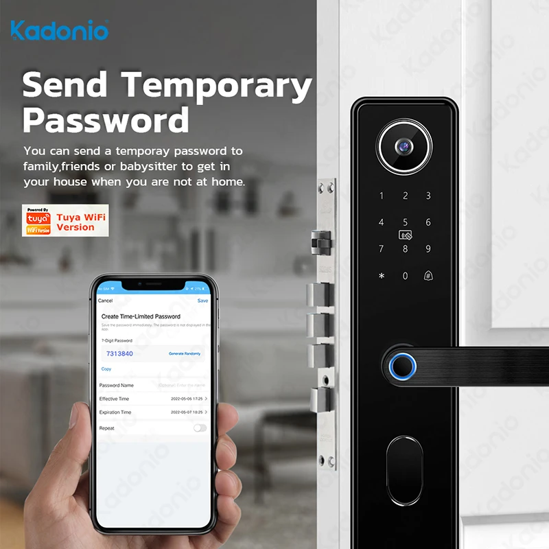 Kadonio sblocco remoto dello schermo integrato Tuya WiFi serratura elettronica intelligente digitale con fotocamera