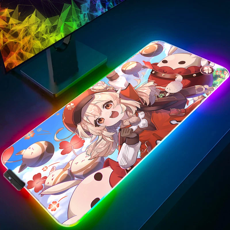 RGB Mouse pad Computer Speed type carpet mat for e-sports players Laptop Keyboard LED Mousepad G-genshin Impact Klee Desk Mat