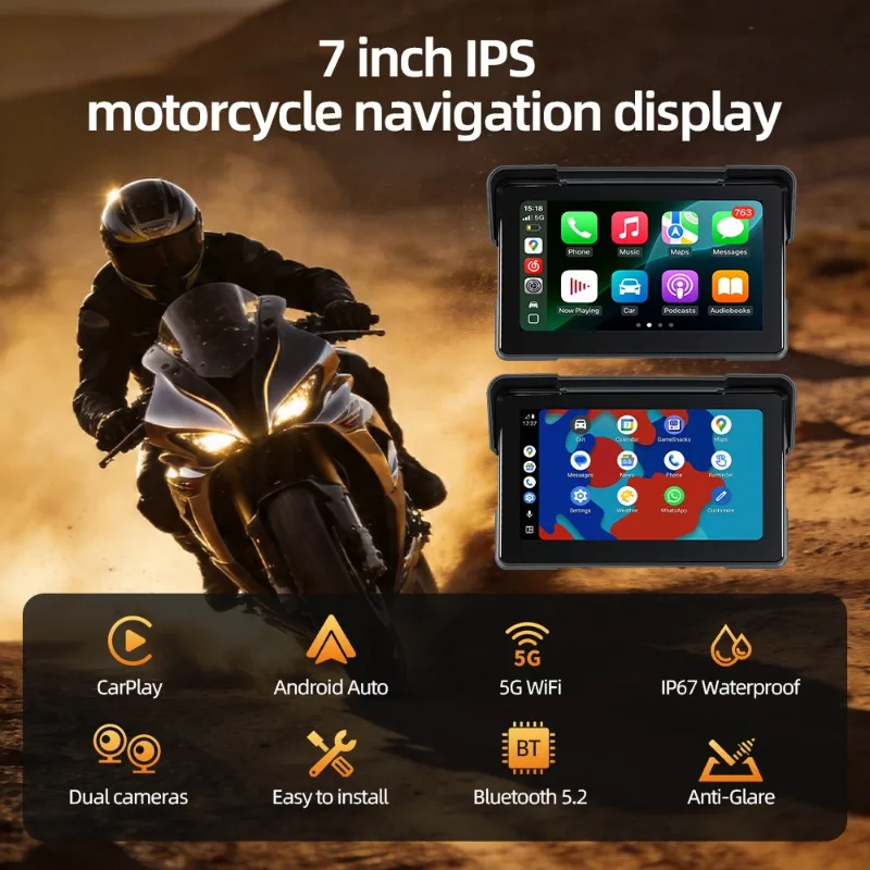 MotorcycleVehicleNavigatorWirelessCarplay High Definition Dual Lens Tire Pressure Navigation Waterproof Riding Navigation Screen