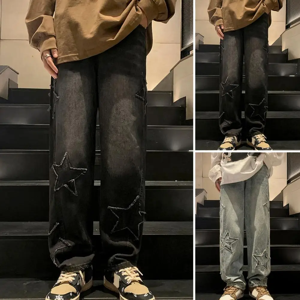 Retro Style Jeans Men's Women's Oversize Star Aesthetic Wide Leg Jeans Vintage Korean Streetwear Denim Pants for High Street