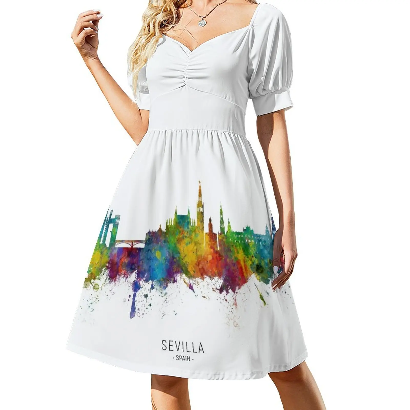 

Sevilla Spain Skyline Short-Sleeved Dress wedding dresses for woman festival outfit women Summer skirt
