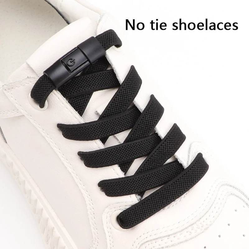 No Tie Shoelaces Press Lock Shoestrings Without Ties Elastic Laces Sneaker Kids Adult 8MM Widened Flat Shoelace For Shoes