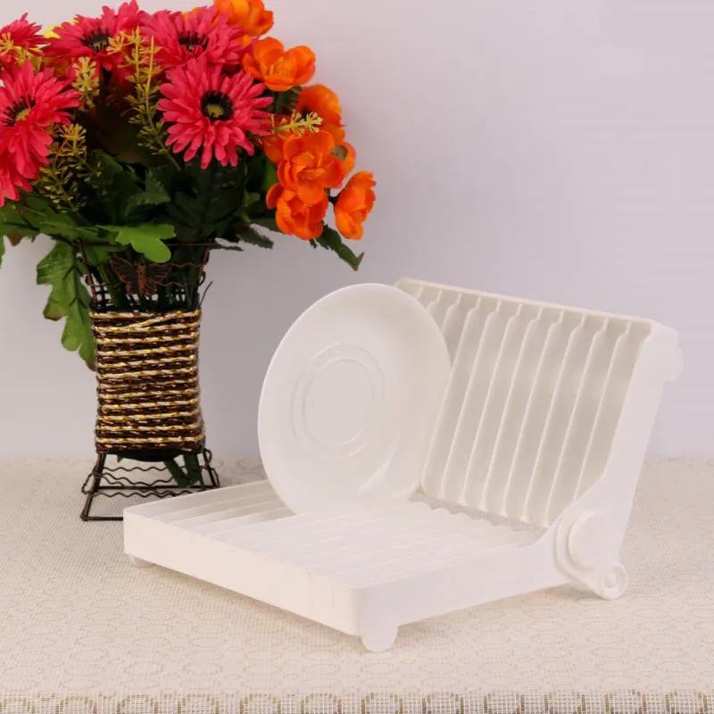 1Pc Foldable Dish Plate Drying Rack Organizer Drainer Plastic Storage Holder White Kitchen Organizer