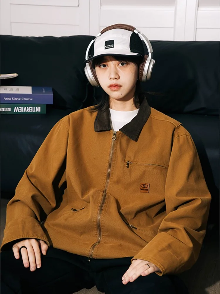 

Мужская винтажная куртка Ootd в американском стиле, весенне-осенняя, свободного кроя, ветрозащитная, на молнии, с декоративными пуговицами на боковых карманах