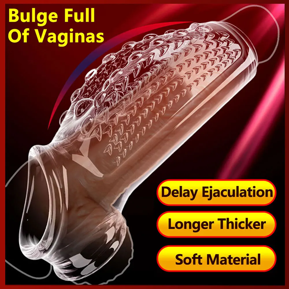 

Penis Extender Enlargement Granule Cock Ring Delay Ejaculation Stretcher Dick Sleeve Reusable Silicone Condoms Sex Toys For Men