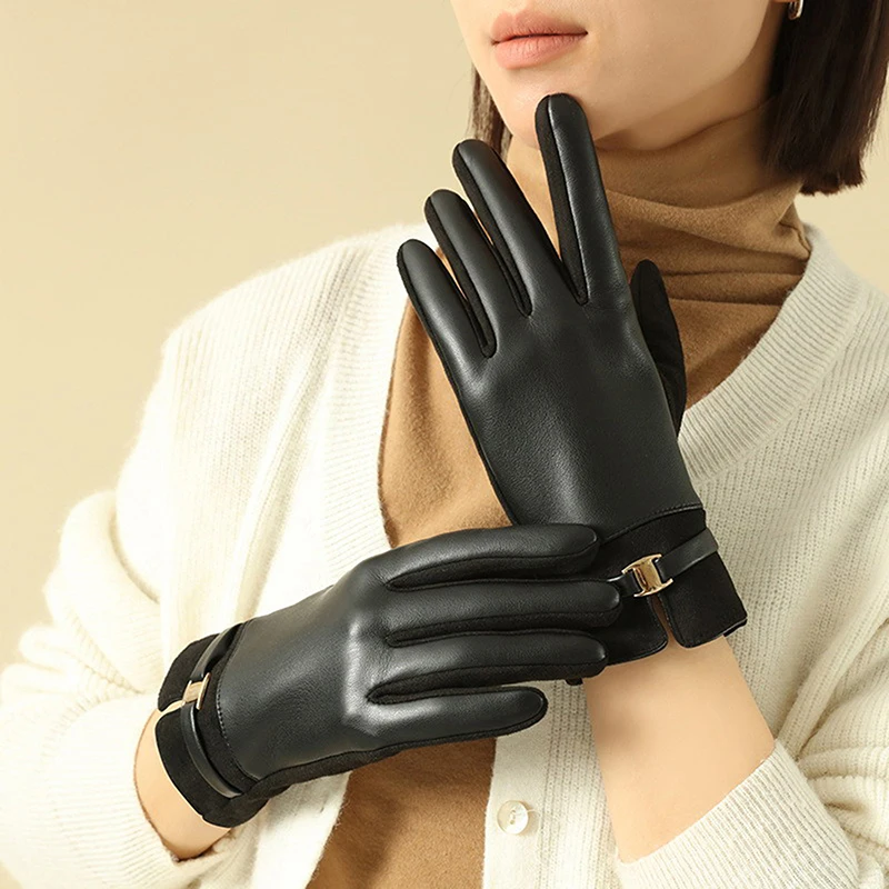 1Pair Winter Women Keep Warm Touch Screen Plus Fleece Gloves Elegant Fashion Personality Soft Drive Cycling