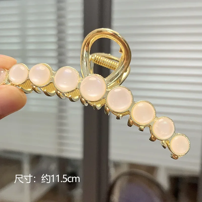 Hair Claw Golden Metal with Rhinestone Pearl Decoration Hair Claw Clip for Women Hair Hold Accessories