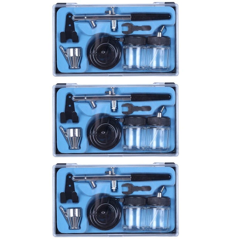 

3X Siphon Feed Dual Action 0.35Mm Airbrush Kit Spray Tool Air Brush With A Complete Trachea With Double Glasses