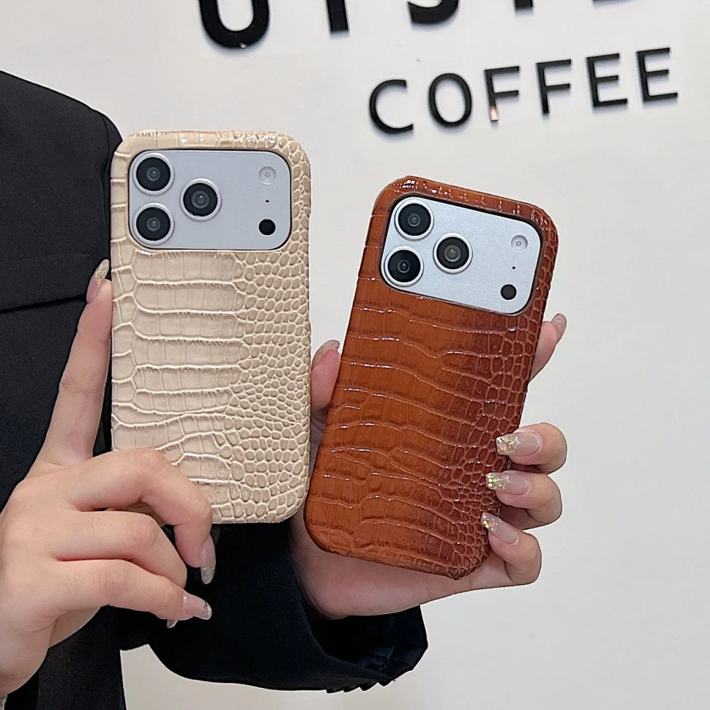Crocodile Patterned PU Leather Glossy Case For iPhone 18ProMax 17 16 15 14 Pro Max Plus 13 12 11 Luxury Creative Frameless Cover