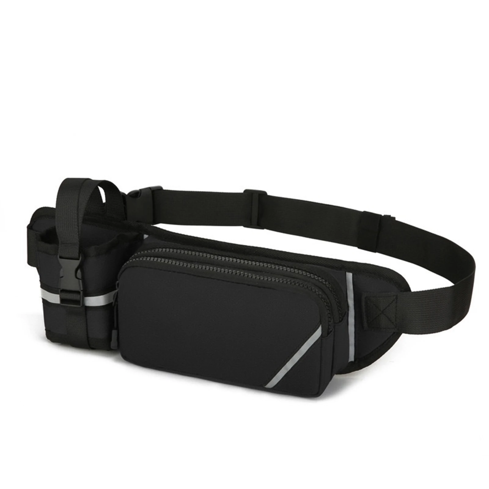 Running Fanny Pack with Water Bottle Holder Lightweight Oxford Waist Chest Bag with Reflective Strips for Hiking Camping Travel