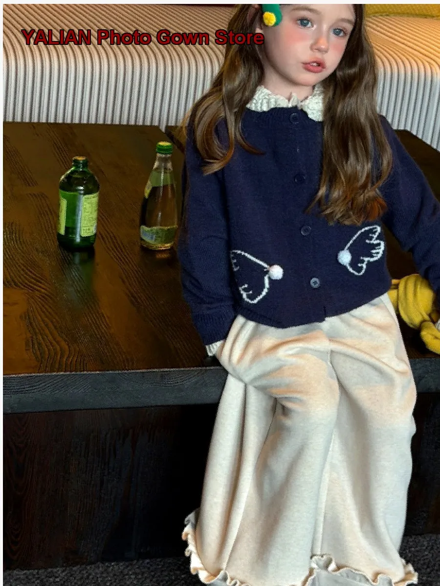 haut-en-tricot-pour-filles-couleur-unie-bleu-marine-manches-longues-col-rond-fermeture-a-boutons-pour-l'automne