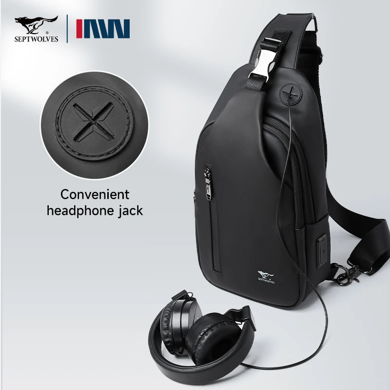 Septwolves Fashion Thin Men Leather Travel Sling Bag Leisure Sport One Shoulder Backpack Business PVC Crossbody Shoulder Bag
