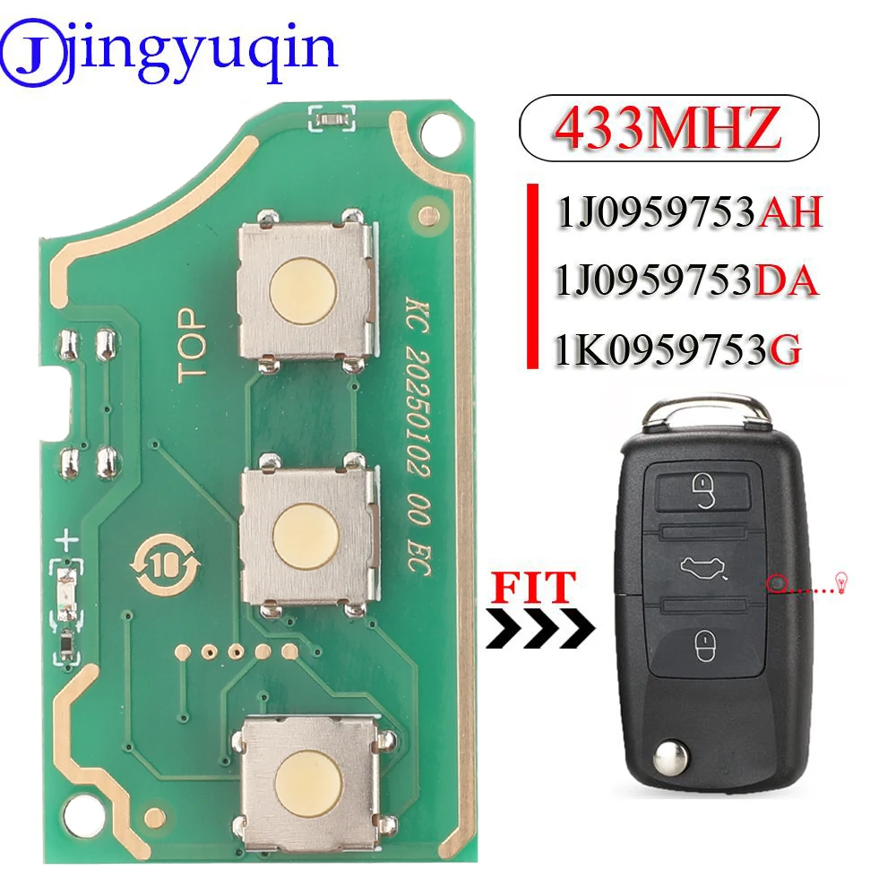 

jingyuqin Remote Car Key Board 1J0959753AH 1K0959753DA 1K0959753G 433Mhz For VW Golf Passat Polo Jetta Touran Bora Sharan
