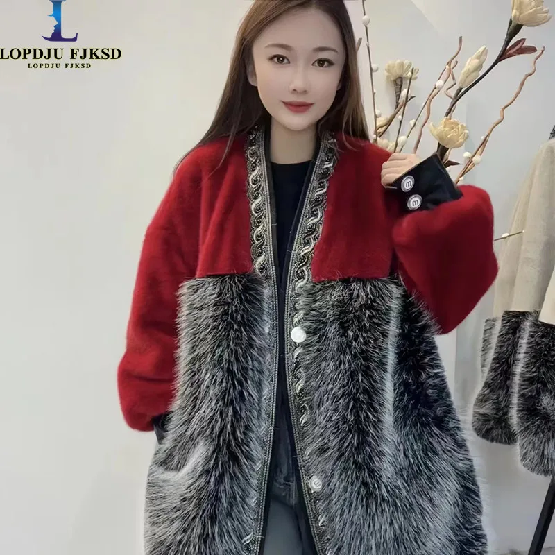 

Women's Spliced Fur Coat, Single Breasted Jacket,Korean Female Overcoat,Loose, Thicken Warm Long Clothes, Winter Tops, New