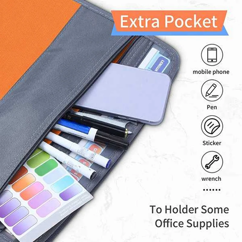 1 Piece 13 Compartments File Folder Organizer File Box Organizer With Zipper , Fit A4 Paper, Banknote, Document Receipt D