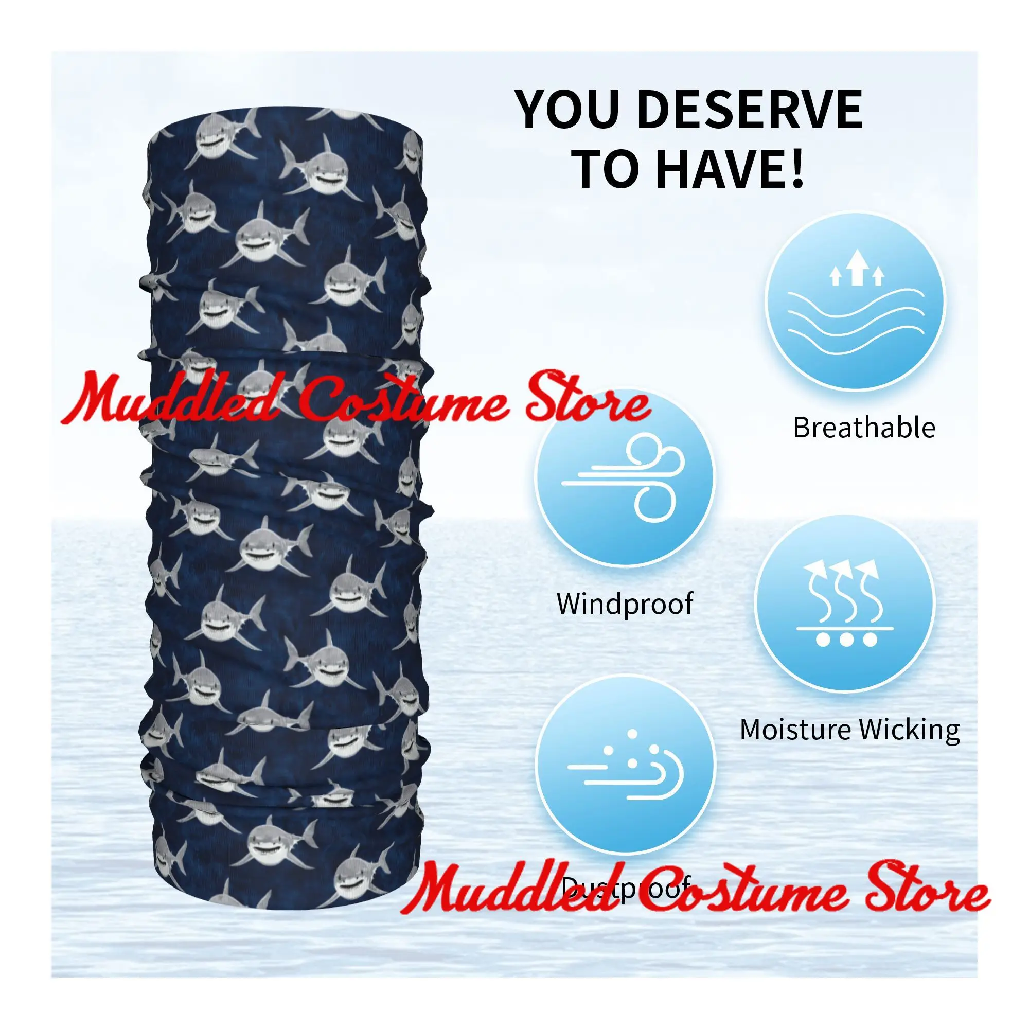 Shark dark blue Bandana Neck Cover Printed Wrap Mask Scarf Multi-use Headwear Hiking Fishing For Men Women Adult Winter view 4