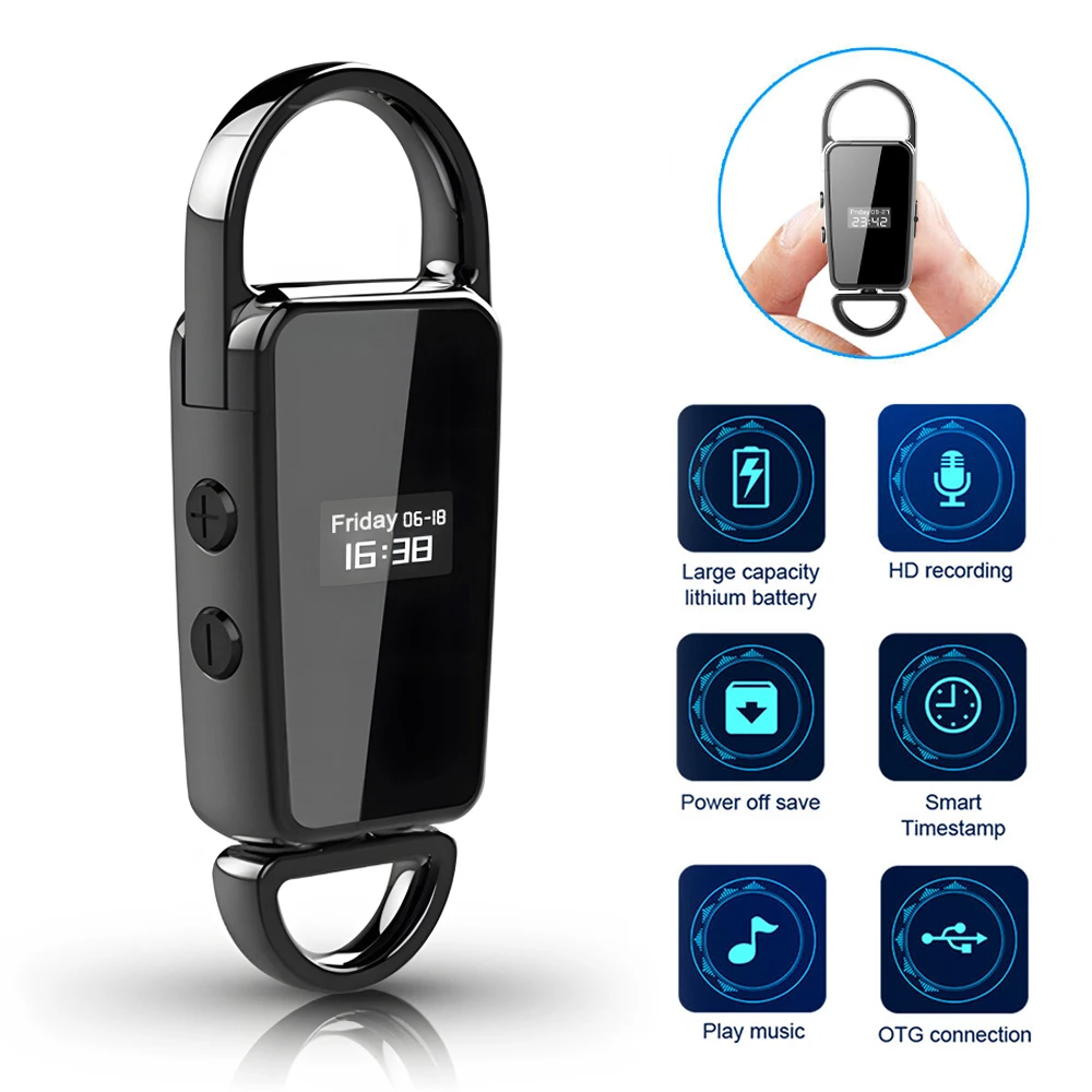 8G/16G Mini Keychain Voice Recorder Screen Display Voice Activated Digital Recorder with 3.5MM Earphone High Resolution Recorder