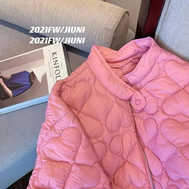 شتاء جديد أزياء خفيفة الوزن القطن مبطن الستر المرأة مبطن القطن معطف الإناث الدافئة الوردي خفيفة للغاية أسفل سترة سترات #5