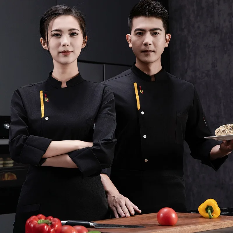 

Elastic Cool Silk Cotton Chef's Uniform Long Sleeved Comfortable Men's and Women's Dining Hotel Uniform Kitchen Work Uniform