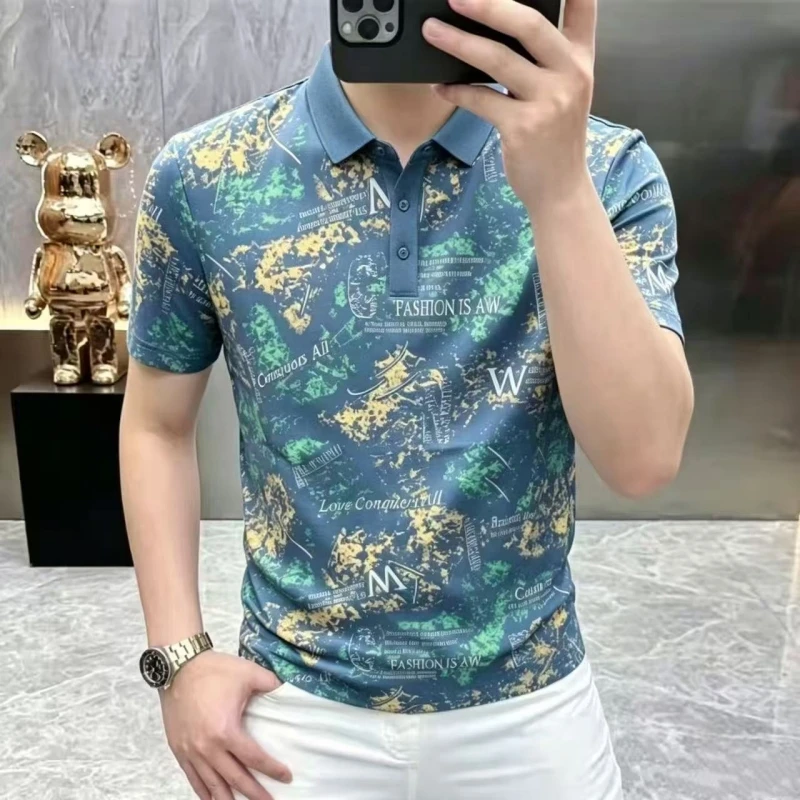 2026 Summer New Style High-Quality Collarless Polo Shirt Short Sleeve Top for Men