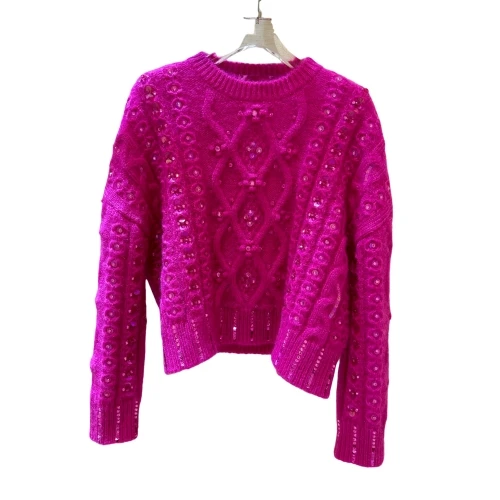 Treasure the beauty of the world rich flower peach powder hand-nailed bead wool mohair sweater