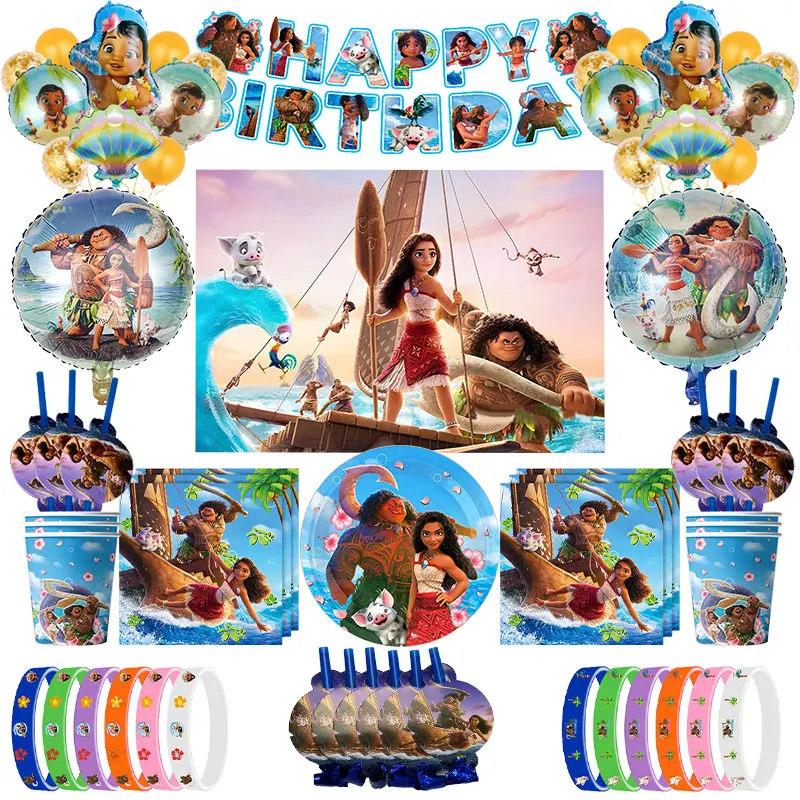 Disney Moana Birthday Decoration Balloons Party Tableware Plates Cups Backdrop Banner Kit Baby Moana 2 Theme Party Deco Supplies