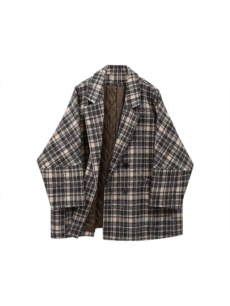 British Style Elegant Vintage Single Breasted Office Ladies Plaid Blazer Long Sleeve Loose Plaid Coat Jacket Women Blazers Tide