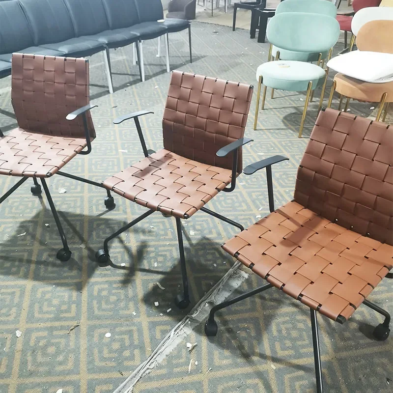 

Industrial style woven office chair with armrest book chair