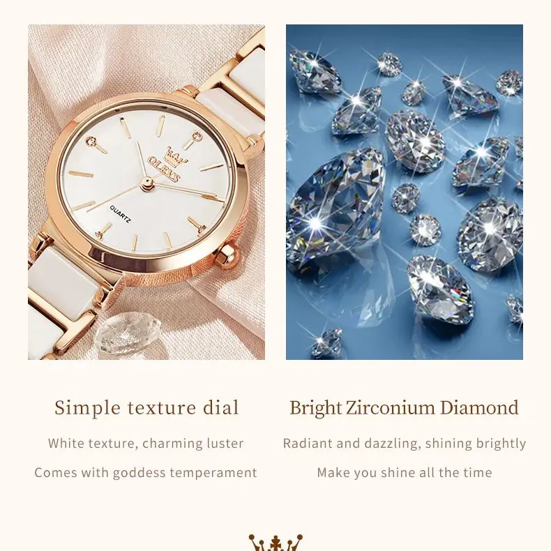 OLEVS 5877 ساعة نسائية فاخرة ساعة كوارتز رائعة أنيقة ارتفع الذهب ساعة سيراميك ماركة مقاوم للماء فستان المرأة Relogio Mujer