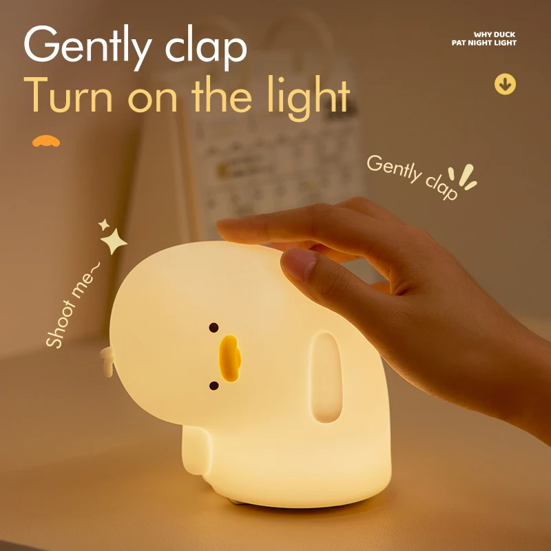 Cute Duck Table Lamp Led Nursery Nightlight Dimmable Rechargeable Bedside Mood Light for Toddler Baby Bedroom Birthday Gifts