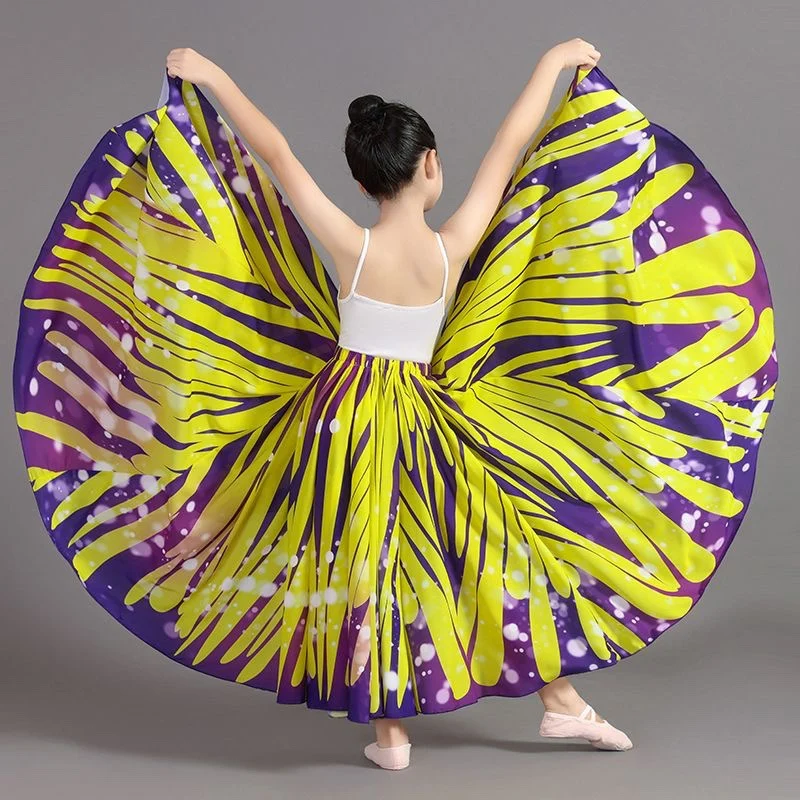 Kid Girl Opening Dance Bullfighting Flamenco Skirts classical dance Butterflies & Ears of wheat printed Performance Stage skirt