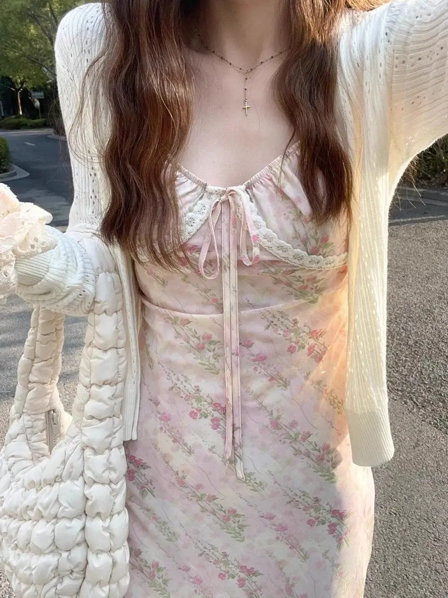 French Sle Floral Print ter Dr Women's mid High Waist Beach Vaion Wrap Waist Long Dr Autumn Season A-Line Skirt