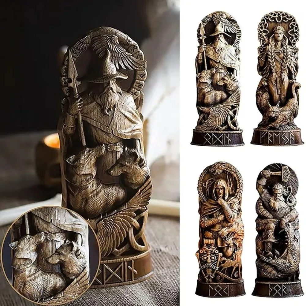Retro Nordic Gods Sculpture Carving Resin Crafts Freya Statue Collectible Mythical Viking Gods Ornaments Home Decoration