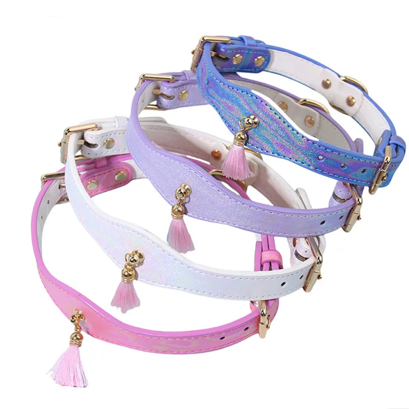 Cute Dog and Cat Collar Manufacturer PVC Leather Antique Style Tassel Accessories Pet Collar Color Changing Adjustable Necklace