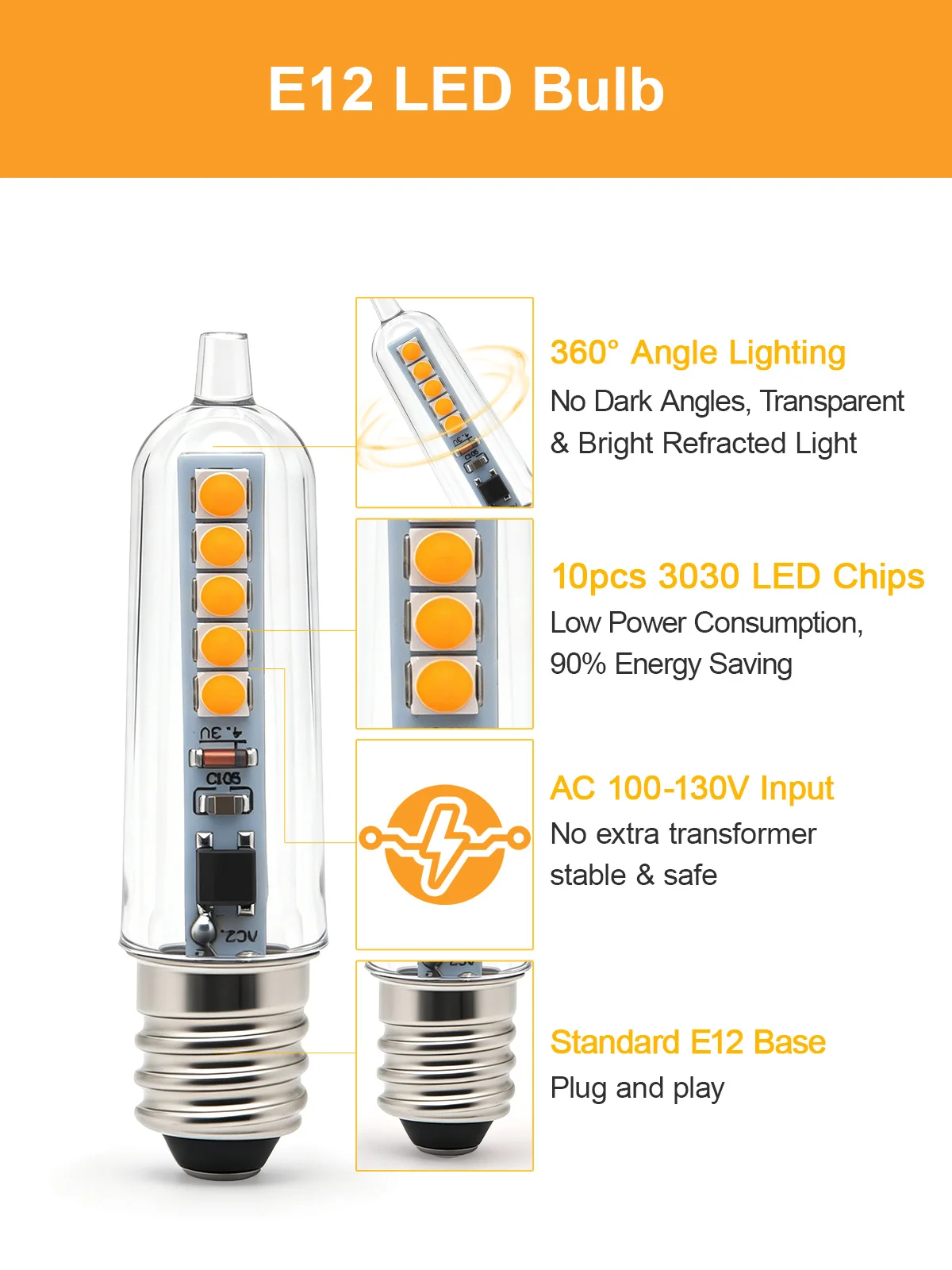 LITWISDOM 4x E12 LED T14 Clear Glass Bulb for Halloween Christmas Decoration LED Lights Candlestick Lantern AC110-130V 1800K