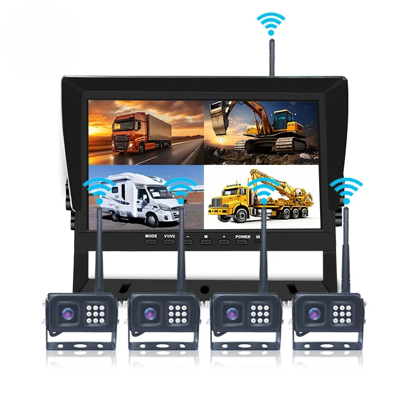 Quad Split 10.1 inch Display Dvr System Wireless WIFI Camera Kit Vehicle Security Blind Zone System