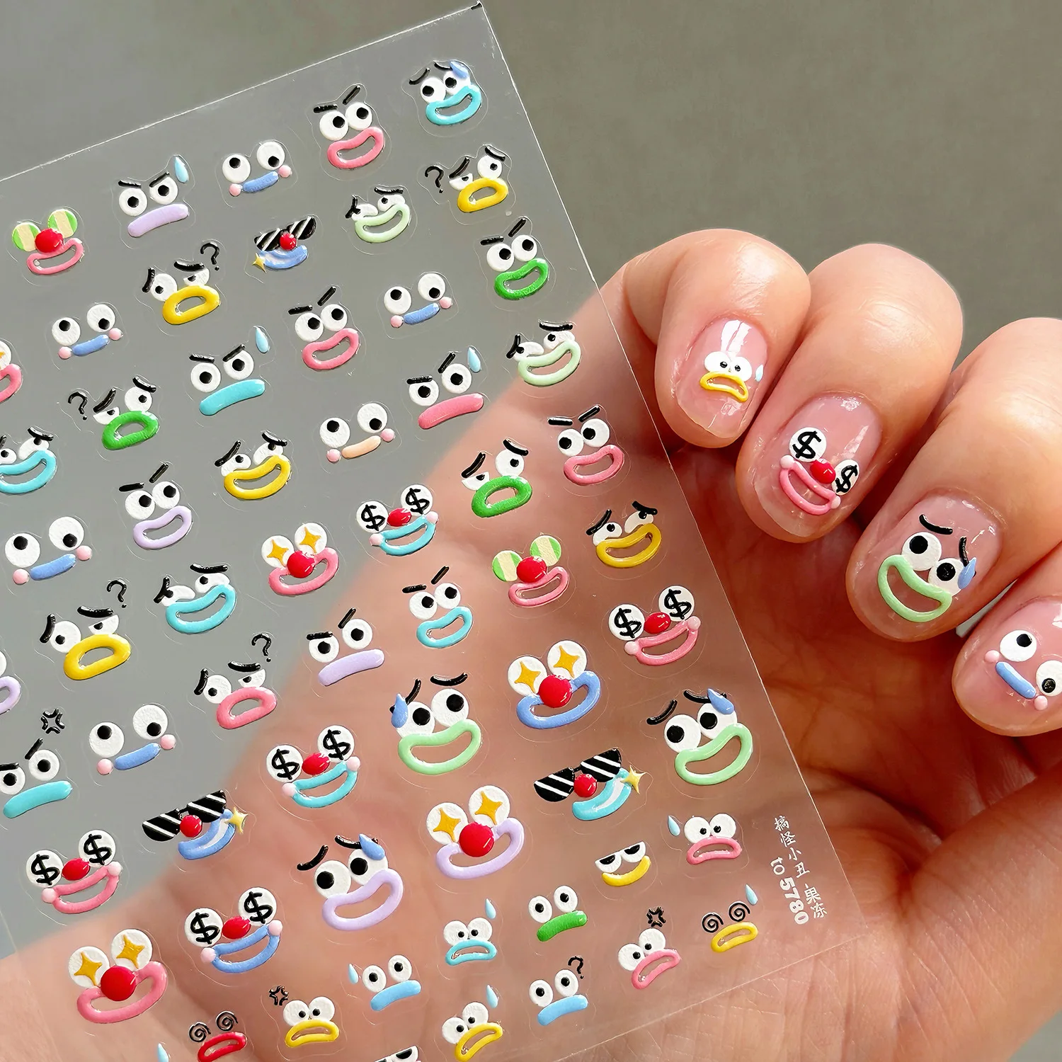 Cute Clown 5D Jelly Nail Sticker 3D Embossed Self-adhesive Fun Cartoon Nail Art Decorations Stickers DIY Manicure Accessories