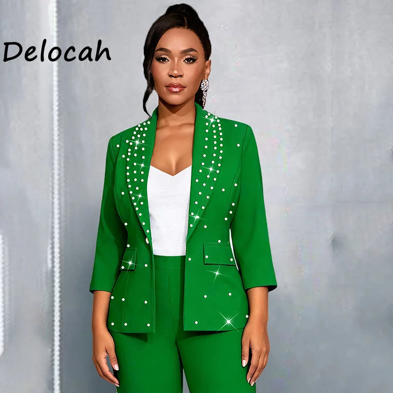 

Delocah 2026 Spring Women's New Fashionable Collar Long Sleeve Single Button Temperament Waist slimming suit coat